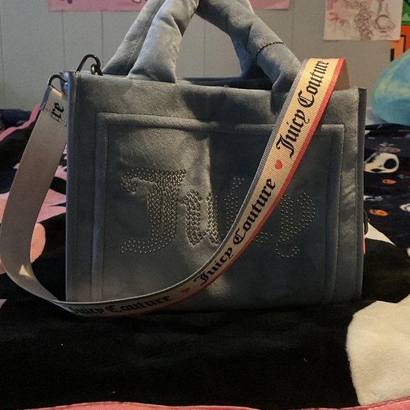 Juicy Couture Handbags - Juicy Couture Gray Velvet Bag with Rhinestone Detail